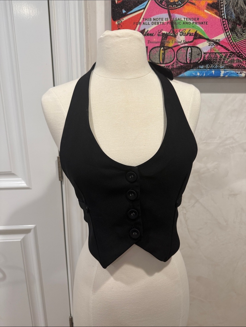 I AM GIA Black Halter Button-Front Crop Top